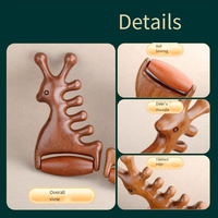 Outil de massage Gua Sha personnalisé en forme de cerf pour le cuir chevelu et le corps, en bois de santal naturel, pour drainage lymphatique et lifting du menton