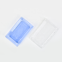 Plateau à sushi jetable en PET rectangulaire bleu recyclable, boîte alimentaire en plastique, boîte à emporter, plateau d'emballage à sushi avec couvercle transparent