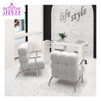 Nouvel ensemble de table et de chaise de manucure de style crème en acier inoxydable amélioré avec collecteur de poussière et prise USB