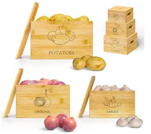 Potato and Onion Storage Bins, Premium Pantry Organizers and Storage, Bamboo Vegetable Garlic Keeper