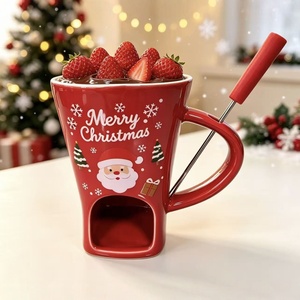 Mug en céramique de Noël à motif de dessin animé avec chauffe-bougie intégré pour fondue au chocolat, cadeau de vacances pour les couples - Product Image 3