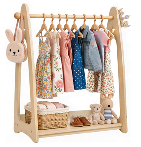 Appendiabiti <span class=keywords><strong>per</strong></span> Bambini in Legno Naturale di Alta Qualità, Stile Montessori, <span class=keywords><strong>per</strong></span> Vestiti e Travestimenti di Bambini e Bambine - Product Image 1