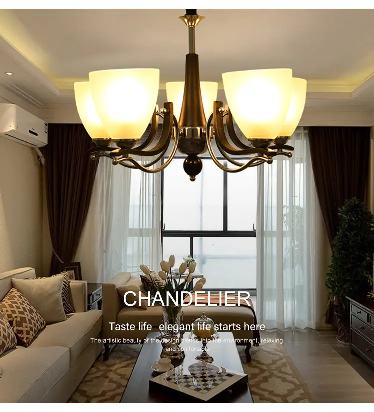 New Simple Design Glass Iron Wood Hanging Light For Dining Room Living Room Bedroom Modern Chandelier