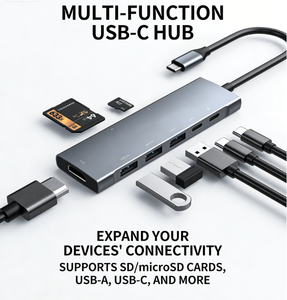 Многофункциональная USB-док-станция 9-в-1 с кабелем в ПВХ-оплетке, Type-C хаб, совместимая с мобильными телефонами, ноутбуками и планшетами - Product Image 1