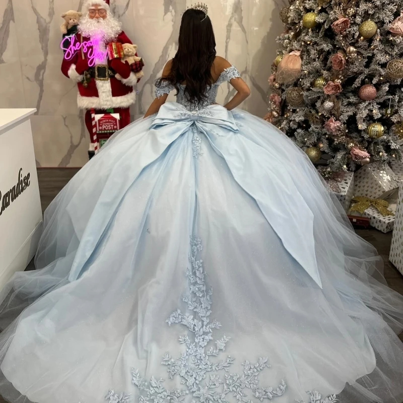 sky blue princess dress Lace and Tulle Off-the-Shoulder Sky Blue Flower Girl Full Length Gown 7034SB 14+$30 / SkyBlue