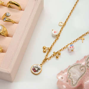 สร้อยคอจี้เซรามิคลายเชอร์รี่ จี้สแตนเลสรูปผลไม้ ของขวัญเครื่องประดับ - Product Image 4