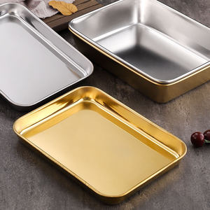 Plateau rectangulaire en acier inoxydable 304, doré/argenté, pour service alimentaire, cuisine commerciale, barbecue, assiette à collation, assiette creuse - Product Image 3