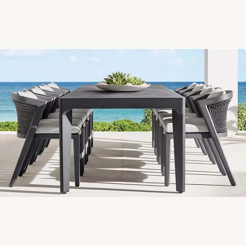 Foshan mobilya lüks alüminyum bahçe yemek mobilyaları takım dış mekan yemek masası ve sandalye seti