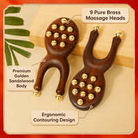 Masseur facial en laiton et bois de santal doré naturel, outil de Gua Sha pour le lifting du visage et le soin des yeux, vente en gros d'usine OEM ODM