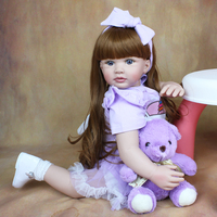 Poupée bébé reborn en silicone souple de 60 cm, corps en tissu, 24 pouces, princesse, tout-petit, cheveux longs, bébé adorable, cadeau d'anniversaire pour enfant, jouet de maison de jeu