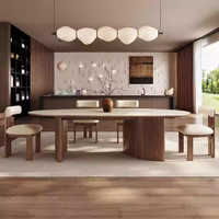 Mesa de Comedor Moderna Francesa en Forma de Lágrima, de Piedra Sinterizada y Madera de Nogal Sólido, Diseño Wabi-Sabi, Ideal para Hoteles y Salas de Estar