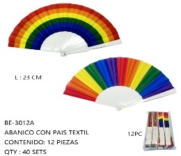 Abanicos de Mano Multicolor de Papel Arcoíris, 12 Piezas, Artículos para Fiestas, Regalos, Eventos, Orgullo - Product Image 1