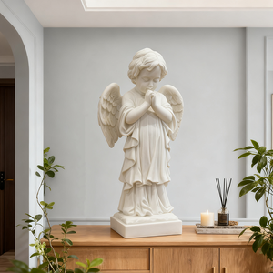 Estátua de Anjo Branco em Mármore Artificial, Estátua de Anjo Orando, Decoração Religiosa, Ornamento para Casa, Estátua Memorial - Product Image 6