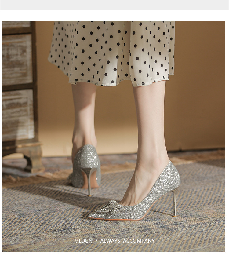 Ladies High Heels Pumps with Bling Sequins - Elegant Bridal Shoes for  Wedding Parties, Slip-On Design and Comfortable Fit