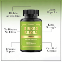 Capsules d'extrait de feuille de Ginkgo Biloba pur végétalien 500mg en gros, marque privée OEM, pour la santé cérébrale et la concentration