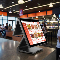 Terminal de point de vente tout-en-un à double écran de 15 pouces, système TPV Kassen, support pliable en plastique, Intel Celeron, Windows, directement de l'usine