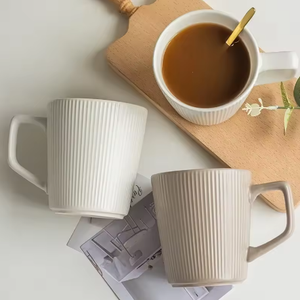 Cartoon Style 500ML <b>Ceramic</b> <b>Mug</b> Solid Color Striped Food Safe Business Gifts for Coffee Tea Water Use - Product Image 1