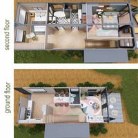 Maison conteneur d'expédition préfabriquée modulaire de 40 pieds, 3 chambres à coucher avec cuisine et salon, villa de luxe portable à deux étages