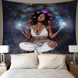 Tapestry da Parete Personalizzato con Donna Africana Nera, Decorazione per la Casa, Estetica Psichedelica, Cartone Animato, Ragazza Nera - Product Image 2