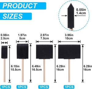 Woxin 4 pinceaux en mousse noire avec manche en bois, éponge 1\", 2\", 3\", 4\", légers, durables, pour teintures, vernis, projets de bricolage - Product Image 3