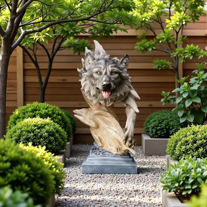 Estatua de busto de lobo realista, escultura de Animal de resina para decoración de interiores y hogar, figurita artística con temática marina para regalos - Product Image 3