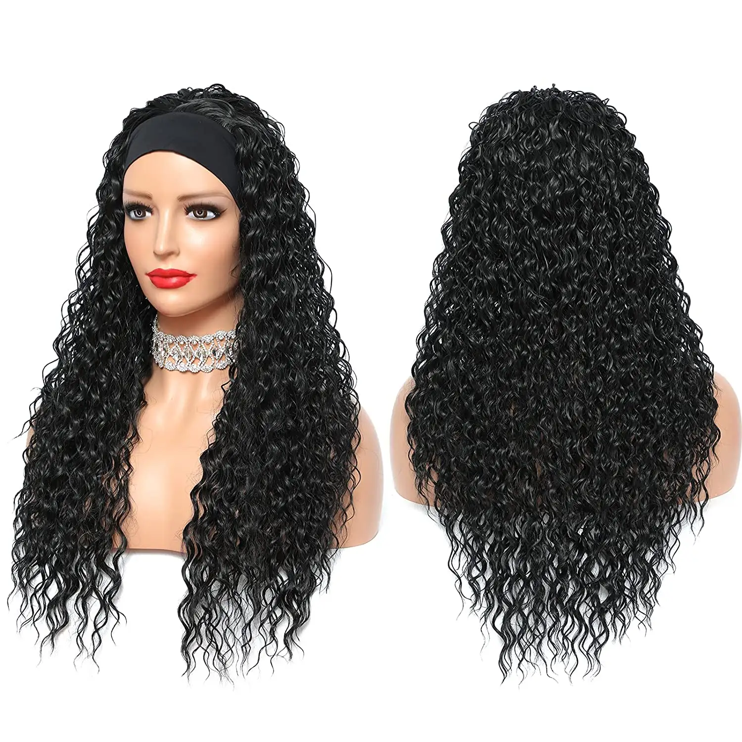 Wig Rambut Ikat Kepala Gratis, Wig Brasil Lurus Keriting 100%, Wig Rambut Manusia, Wig Bando Rambut Manusia untuk WANITA HITAM