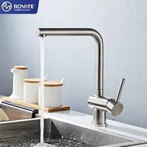 Deluxe kitchen faucet with 360 rotation modern industrial kitchen sink mixer brushed nickel single handle single lever design