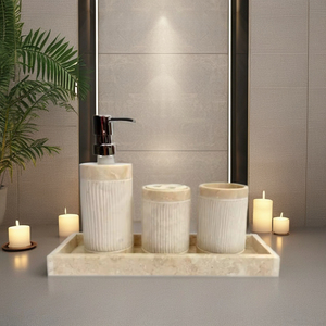 Distributeur de savon en marbre crème beige naturel de luxe avec fixation par ventouse, écologique et étanche pour hôtel, maison, villa, salle de bain - Product Image 1