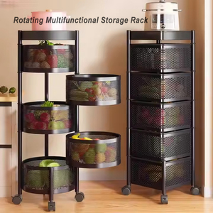 مطبخ تخزين عمودي دوار مربع متعدد الطبقات سلة فواكه وخضروات متحركة إطار دفع لوازم المطبخ - Product Image 4