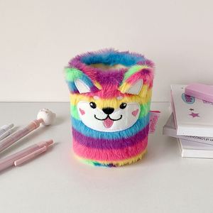 Étui Organisateur de Pinceaux de Maquillage en Peluche Douce et Élégante, Porte-Crayons Arc-en-Ciel Moelleux et Mignon pour Filles - Product Image 5