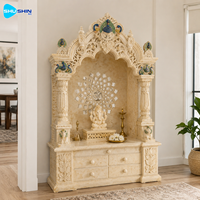 Mandir de prière en marbre naturel pour la maison, autel hindou personnalisé avec symbole Om, sculpture de paon, armoire de rangement pour salle de prière