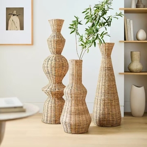Jarrón <span class=keywords><strong>de</strong></span> Ratán Hecho a Mano, Contenedor para Arreglos Florales, <span class=keywords><strong>Maceta</strong></span> Tejida, Cesta <span class=keywords><strong>de</strong></span> Pasto Marino, Florero para Flores Artificiales, Soporte para Plantas, Decoración del Hogar - Product Image 1
