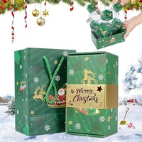 Combo de Bolsa y Caja de Papel Kraft Navideños con Diseño de Santa Claus y Copos de Nieve, Ecológicos, Reutilizables, para Envolver Regalos en la Celebración de Navidad