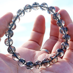 <span class=keywords><strong>Bracelet</strong></span> en cristal naturel de cheveux noirs pour hommes et femmes cristal de tourmaline noire brésilienne cristal de titane - Product Image 3
