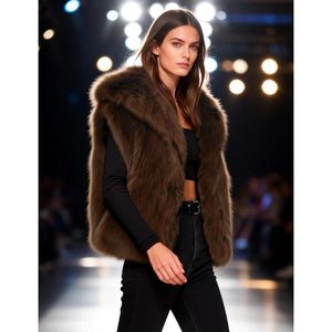 FOXA Gilet en fausse fourrure pour femme, sans manches, ouvert sur le devant, vêtements d'extérieur chauds pour l'hiver - Product Image 4