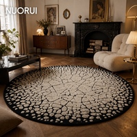 Tapis rond moderne noir et blanc, tufté à la main, motif pierre craquelée, pour projets hôteliers, décoration d'appartements de luxe