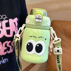 Creative Big Eyes <b>Thermos</b> Cup Kids 316 Flask Tumbler Straw Kettle Cartoon Water <b>Bottle</b> With Straw Portable Strap - Product Image 1