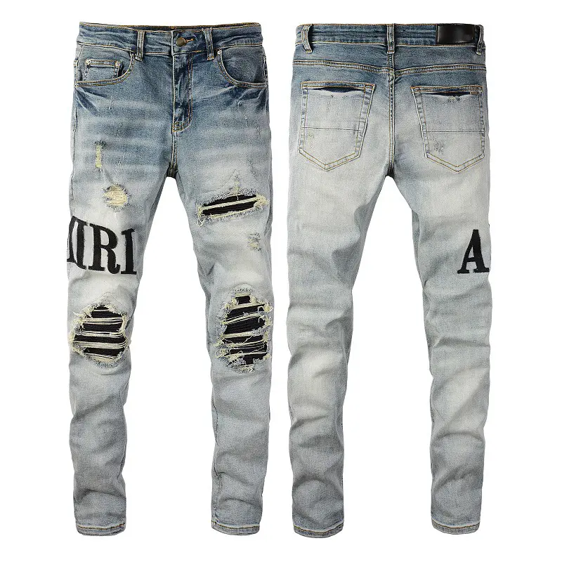 Jeans masculino de alta qualidade, calça casual estilo reto com estampa de ourela, design de bolsos conveniente, outono de 2024