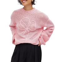 Pull en maille mélange mohair personnalisé pour femme, col rond, motif floral en intarsia, style artistique ouvert, décontracté et léger