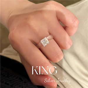 King Silver Jewelry Faceted Crystal Ring Women's Fashion Geometric Design Everyday Wear - Product Image 2