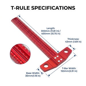 Règle en T de précision pour le travail du bois TS300mm en alliage d'aluminium, règle de traçage en T anodisée, jauge de marquage pour charpentier - Product Image 5