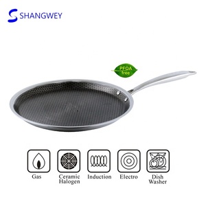 Poêle à induction en acier inoxydable de 30cm Poêle à frire antiadhésive en nid d'abeille 3ply <span class=keywords><strong>Wok</strong></span> de cuisson en métal pour l'hôtel pour la friture - Product Image 5