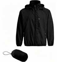 Veste coupe-vent imperméable pour homme, en polyester, à capuche, légère, pliable, avec pochette de transport, pour la randonnée, les voyages et les activités de plein air