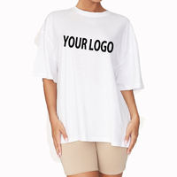 T-shirts décontractés pour femmes, grandes tailles, coupe oversize, épais, 100 % coton biologique, épaules tombantes, ajustés, avec broderie de logo personnalisée, couleurs unies