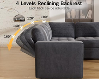 Sofá Cama Modular en Forma de L de 5 Plazas con Cama Extraíble y Respaldo Reclinable, Tapizado en Chenilla