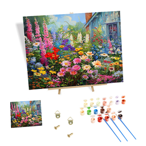 Kit de Peinture par Numéros pour Débutants Adultes - Maison de Campagne, Fleurs Sauvages, Peinture sur Toile Florale avec Accessoires Complets - Art DIY pour Décoration Intérieure - Product Image 1