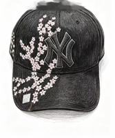 Casquette de baseball style streetwear américain avec broderie fleur de cerisier, effet délavé vintage, patch croix gothique, style NY, casquette de camionneur, casquette de soleil