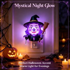 Wholesale Halloween Purple Witch Broom LED Night <b>Light</b> Bedroom Middle Fancy Decorative Lighting 3D Character <b>Plug</b>-<b>in</b> Factory - Product Image 4