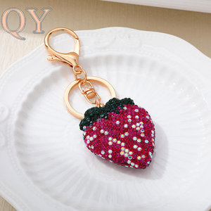 QY Cherry Rhinestone <b>Ceramic</b> Clay Keychain Cute Metal Key <b>Ring</b> Bag Charm Fashion Pendant Gift Wholesale Accessories - Product Image 6