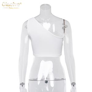 Clacive Streetwear Asymmetrical Neck Knitted Women Tops Blouses And T Shirts Cami Tank Tops Stylish White Women Crop Tops - Product Image 4